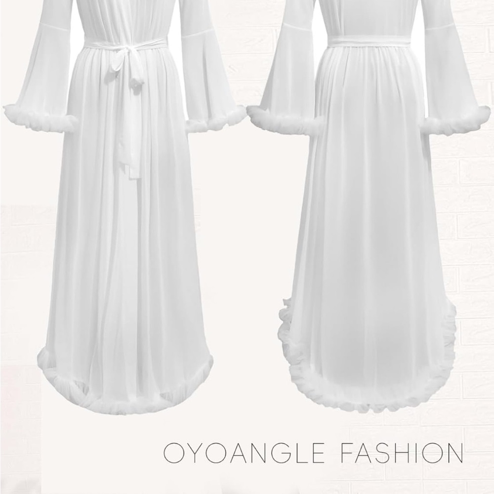 Amazon White Sheer Ruffle Robe - Picture 5 of 7